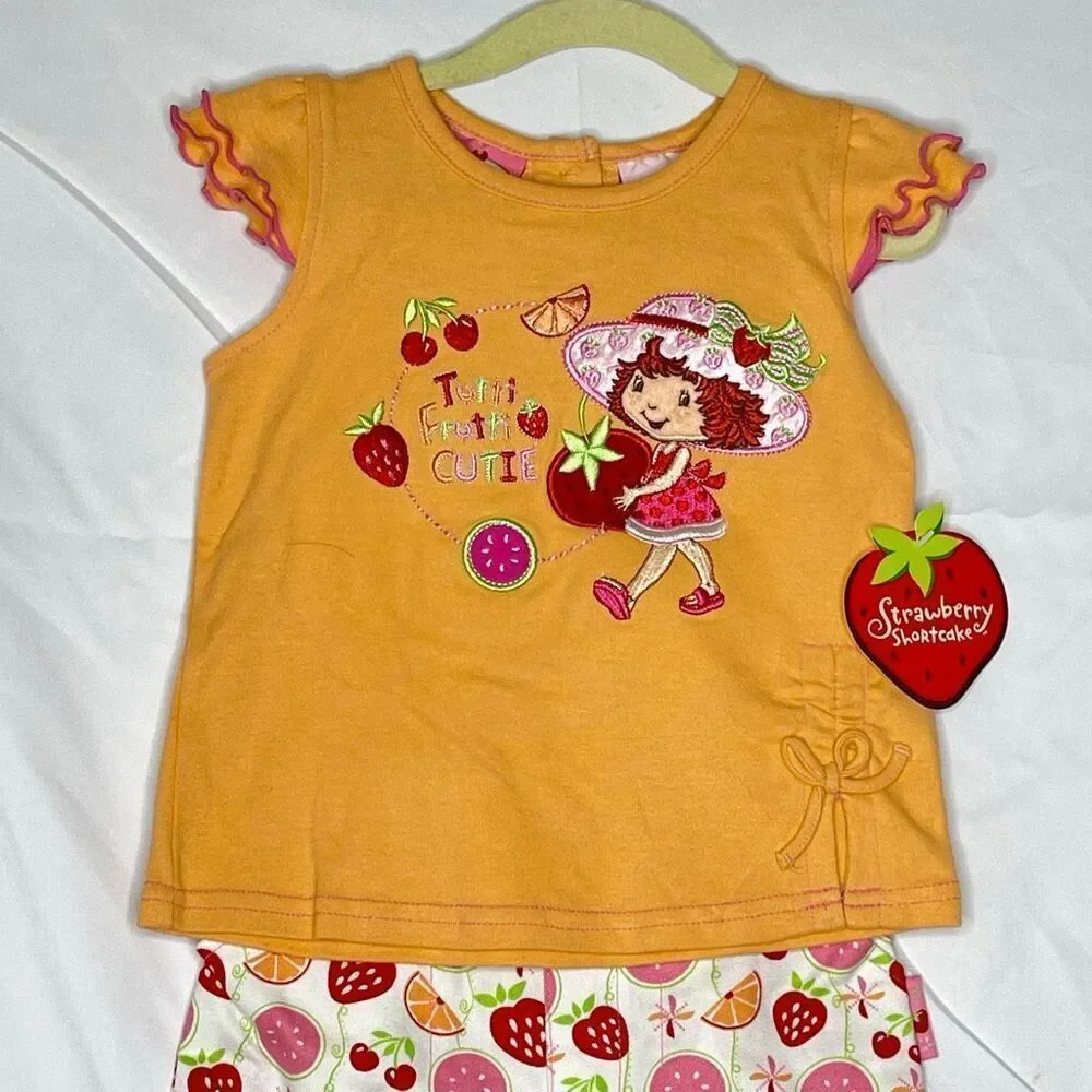 Vintage Y2K Strawberry Shortcake Tutti Girls Outfit Toddler Shirt Pants 3T NWT